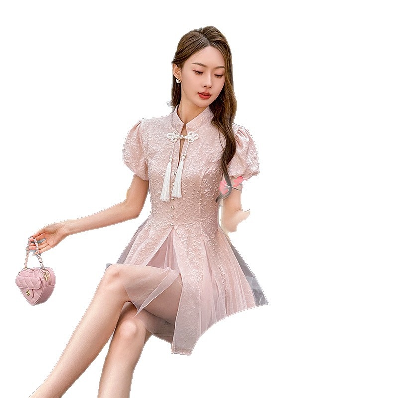Ljetna haljina 2025. u kineskom stilu, inspirirana cheongsam, za malu figuru, elegantna princeza
