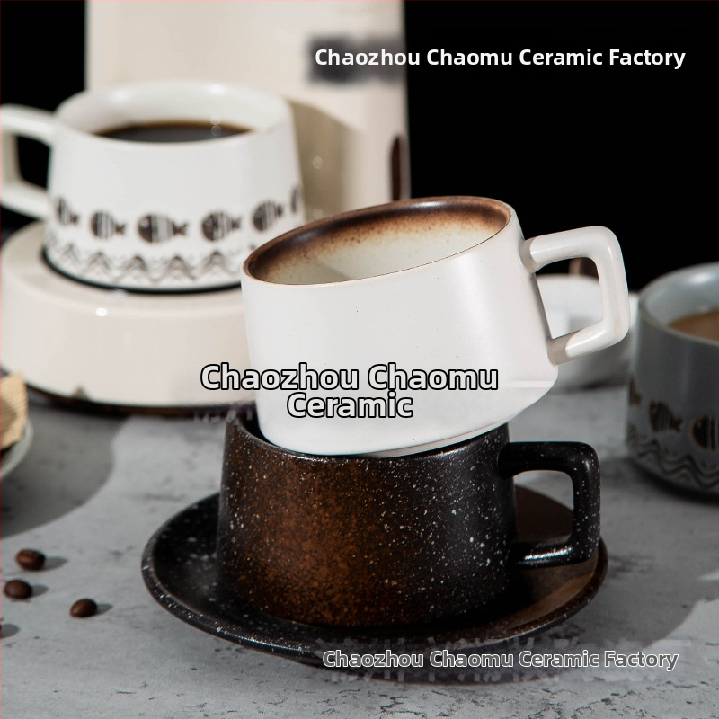 Set ceramic pentru cafea, cești și farfurioare în stil japonez, calitate premium