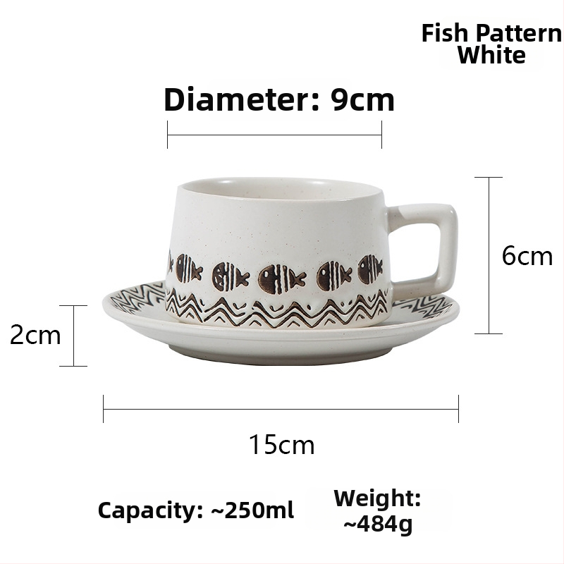 Set ceramic pentru cafea, cești și farfurioare în stil japonez, calitate premium