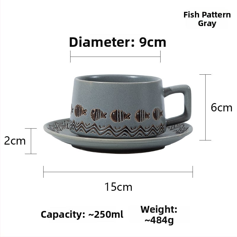 Set ceramic pentru cafea, cești și farfurioare în stil japonez, calitate premium