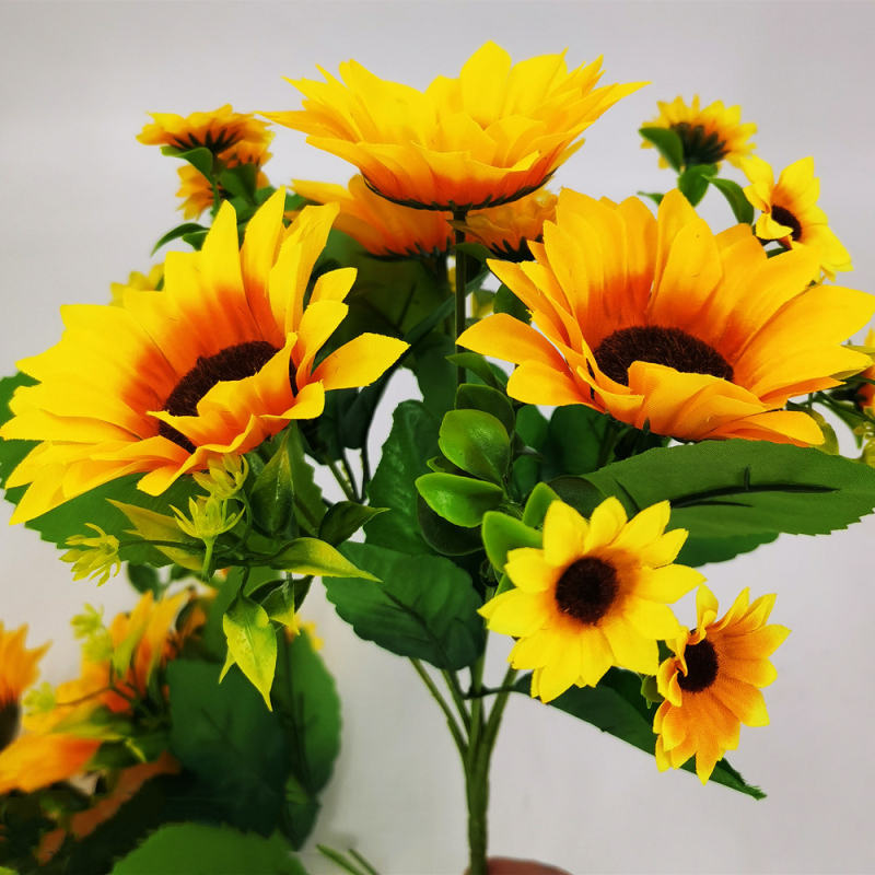 Buchet de floarea-soarelui artificiale pentru nunți și decor de casă, buchet mic, flori decorative pentru vază, disponibil în vrac