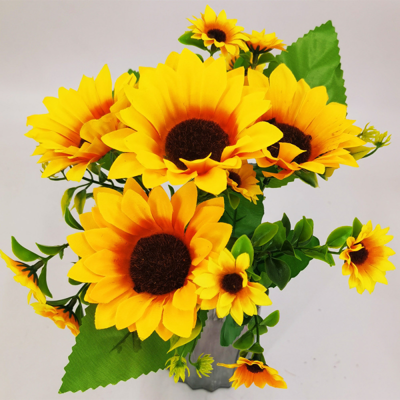 Buchet de floarea-soarelui artificiale pentru nunți și decor de casă, buchet mic, flori decorative pentru vază, disponibil în vrac