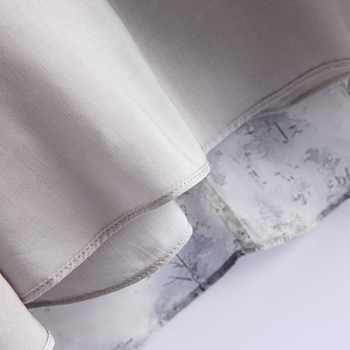 Haljina od Mulberry Silk s cvjetnim uzorkom, stojeći ovratnik, kratki rukavi, A-linija, midi duljina