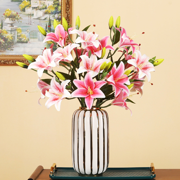 Buchet cu 14 crini artificiali, aranjament manual pentru nuntă și decor de casă