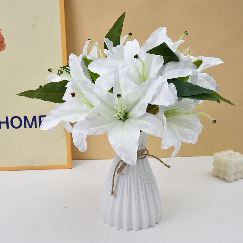 Buchet cu 14 crini artificiali, aranjament manual pentru nuntă și decor de casă