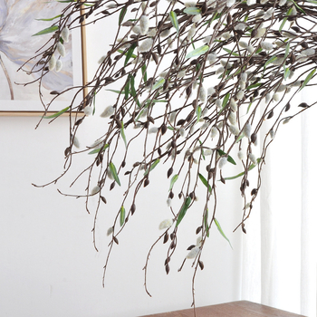Ramuri artificiale de salcie – ramuri mari pentru decorarea spațiilor, aranjamente suspendate, flori artificiale și plante decorative, ramuri Snow Willow