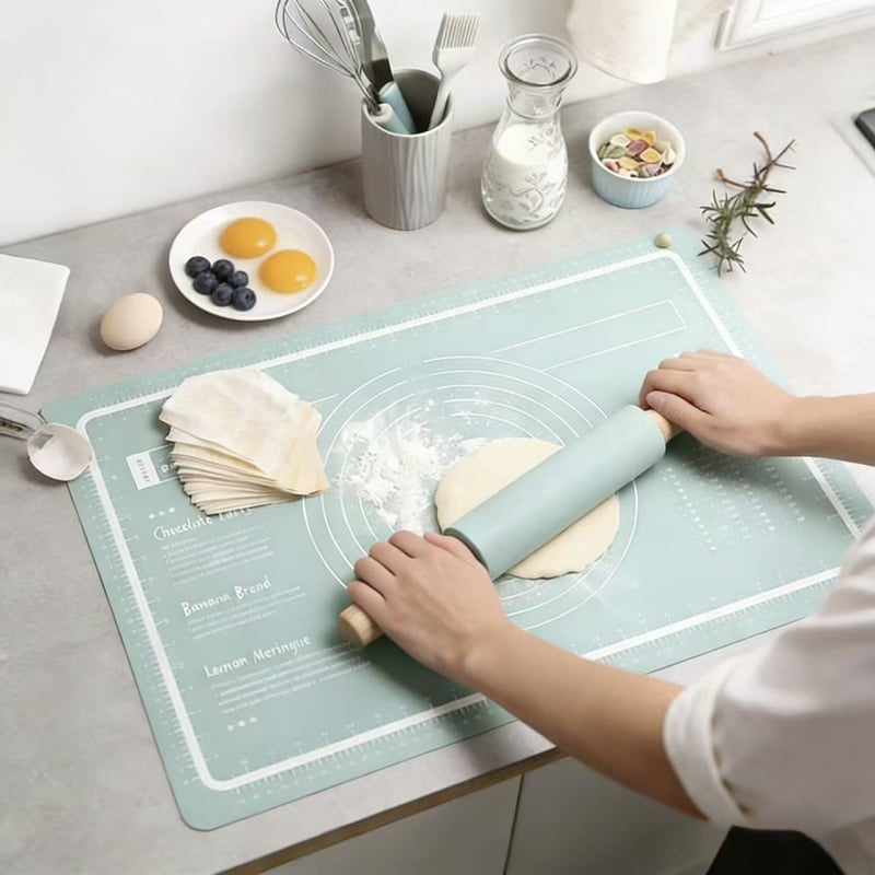Covoraș din silicon pentru frământat aluat, stil Nordic, placă groasă pentru aluat, din plastic, calitate alimentară, pentru coacere, rulou de întins și covoraș de frământat