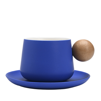 Shangjin Set cafea cu farfurie în stil nordic, mâner din lemn, cană ceramică, design creativ premium