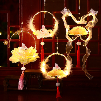 Kit DIY pentru copii: lampion cu iepuraș în stil antic, formă rotundă, mâner de mână, Anul Nou 2026