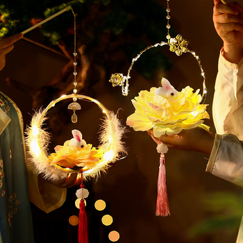 Kit DIY pentru copii: lampion cu iepuraș în stil antic, formă rotundă, mâner de mână, Anul Nou 2026