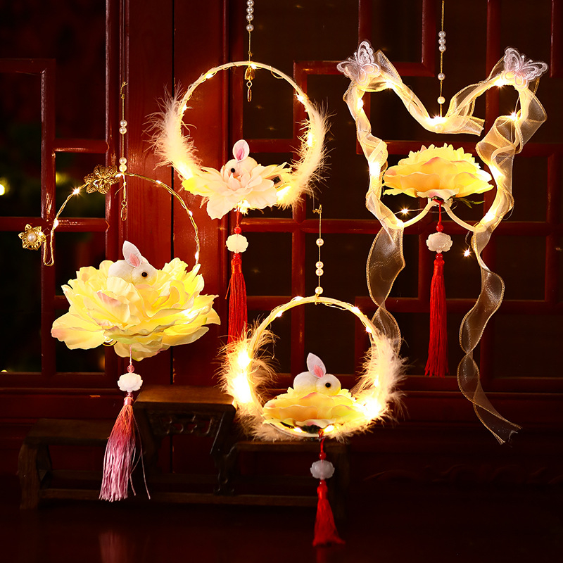 Kit DIY pentru copii: lampion cu iepuraș în stil antic, formă rotundă, mâner de mână, Anul Nou 2026