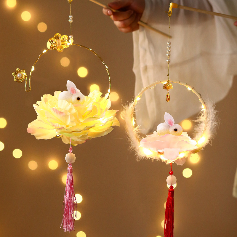 Kit DIY pentru copii: lampion cu iepuraș în stil antic, formă rotundă, mâner de mână, Anul Nou 2026