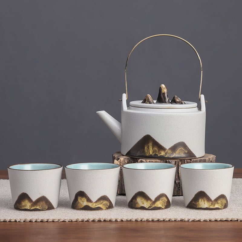 Set Gongfu din ceramică neagră, complet pentru casă, în cutie cadou minimalistă, ceainic cu mâner
