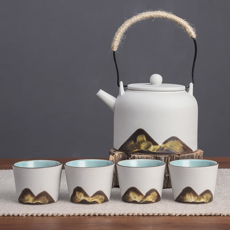 Set Gongfu din ceramică neagră, complet pentru casă, în cutie cadou minimalistă, ceainic cu mâner