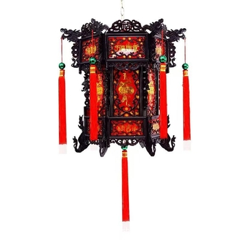 Lanteră hexagonală din plastic, în stil chinezesc antic, LED, rotativă, pentru balcon