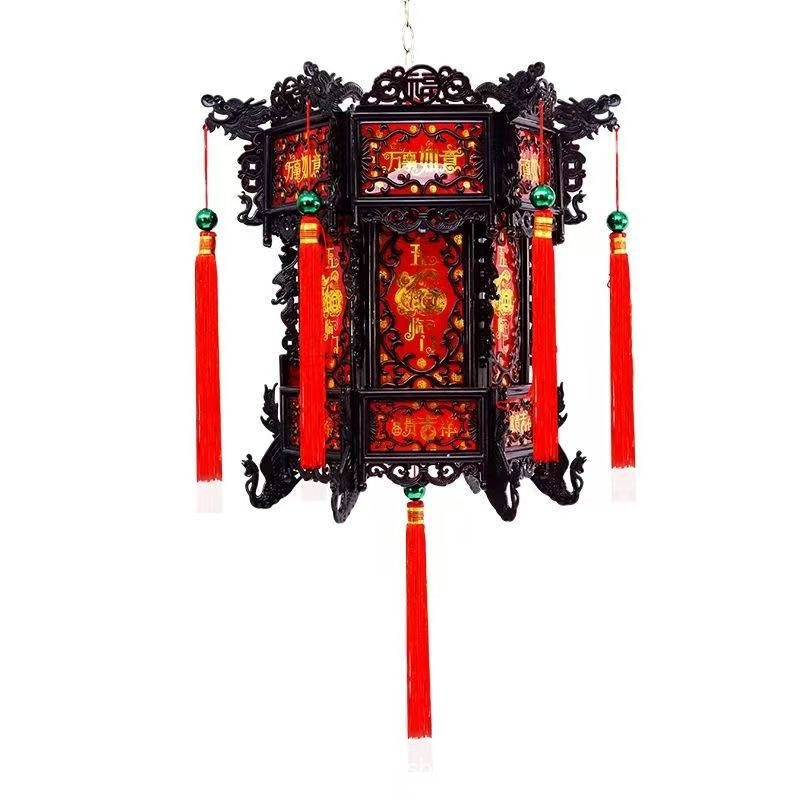 Lanteră hexagonală din plastic, în stil chinezesc antic, LED, rotativă, pentru balcon