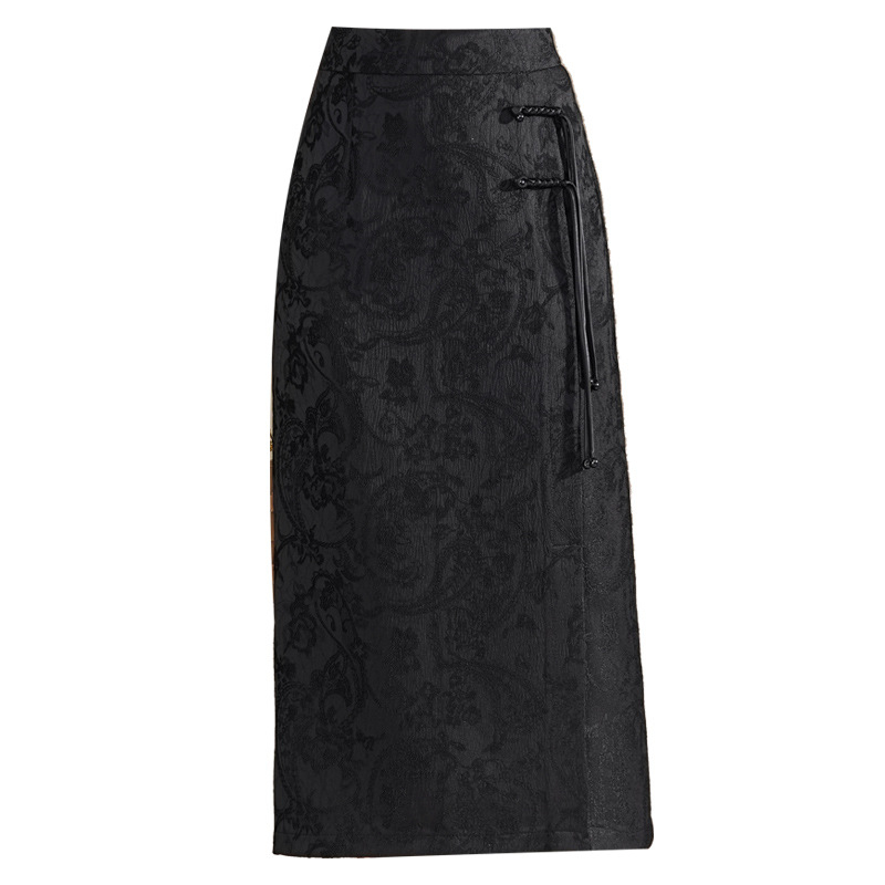 Jacquard suknja s visokim strukom, midi duljine, elegantan uredski stil, nadahnjena kineskom modom, proljeće 2025