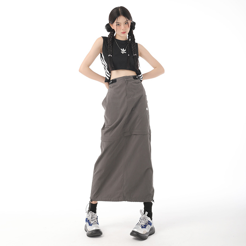 Bella visoki struk, A-linijska radna suknja sa šlicom, midi duljina, ženska, japanski stil, ljeto 2025