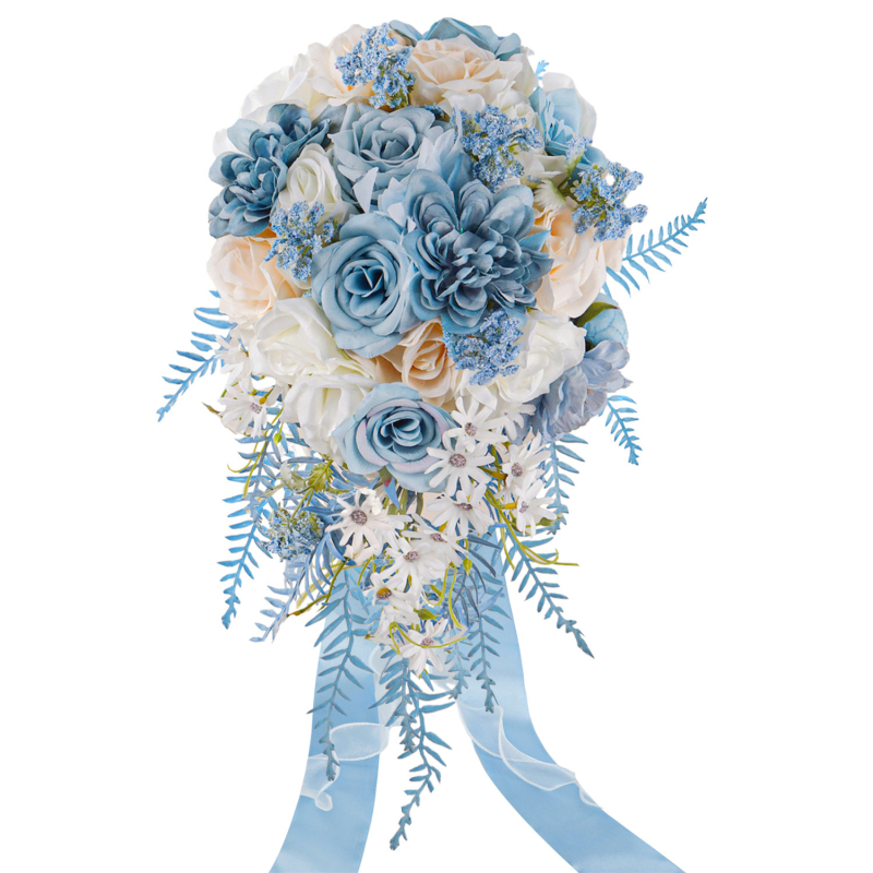 Buchet din flori de mătase cu păpădie și trandafiri — buchet de mireasă elegant pentru mână și decor în casă