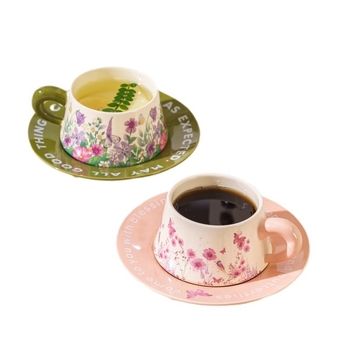 Set de cești de cafea și farfurioare în stil franțuzesc, cu inspirație forestieră, într-o cutie cadou elegantă, pentru ceaiul de după-amiază și cadouri de nuntă.