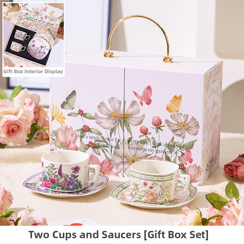 Set de cești de cafea și farfurioare în stil franțuzesc, cu inspirație forestieră, într-o cutie cadou elegantă, pentru ceaiul de după-amiază și cadouri de nuntă.