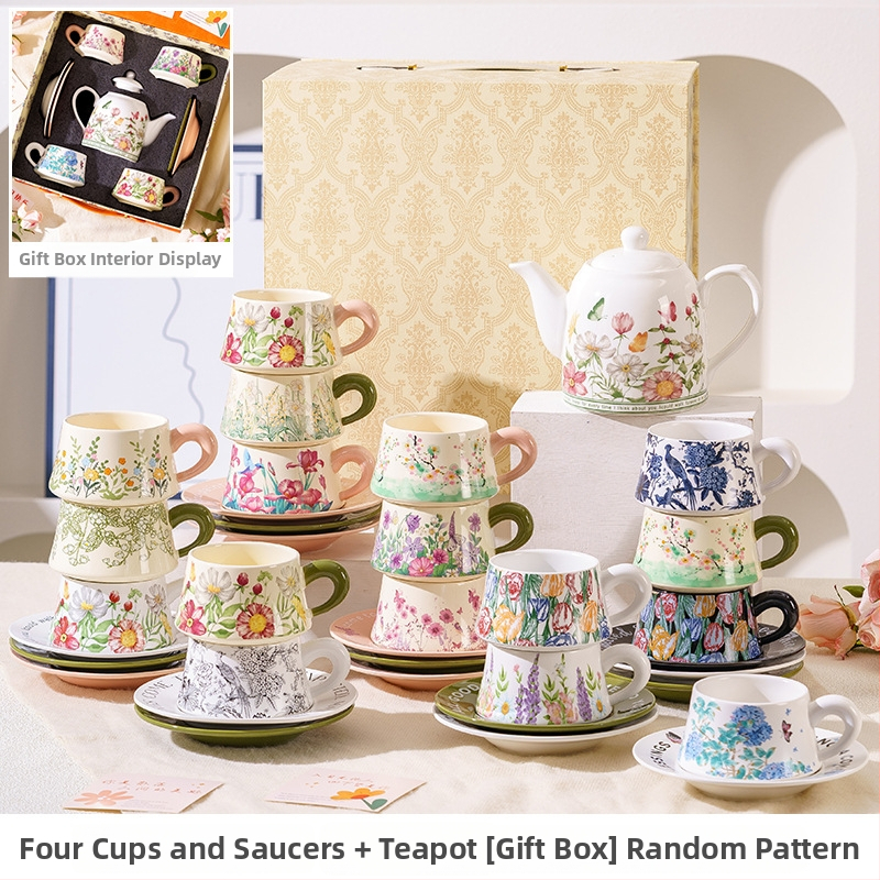 Set de cești de cafea și farfurioare în stil franțuzesc, cu inspirație forestieră, într-o cutie cadou elegantă, pentru ceaiul de după-amiază și cadouri de nuntă.