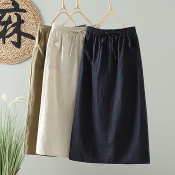 Midi suknja od lana, ležernog A-kroja, japanski minimalistčki umjetnički stil