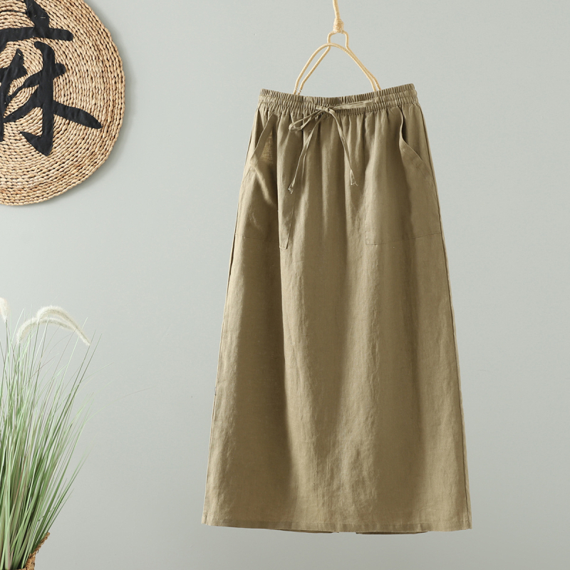 Midi suknja od lana, ležernog A-kroja, japanski minimalistčki umjetnički stil