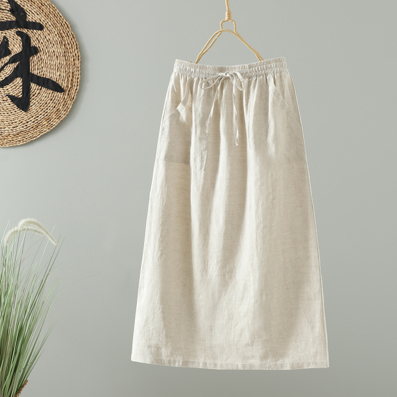 Midi suknja od lana, ležernog A-kroja, japanski minimalistčki umjetnički stil