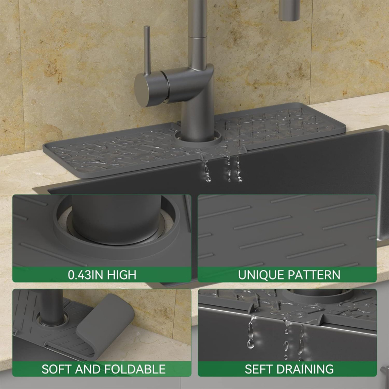 Covoraș din silicon pentru drenaj la robinet, anti-strop, barieră de apă pentru chiuveta de bucătărie, covoraș de drenaj în pantă
