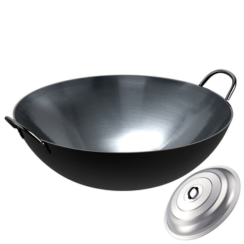 Zhangqiu wok din fier, din manufactură manuală, cu două mânere, mare, antiaderent, fără strat, pentru aragaz cu gaz, utilizare casnică tradițională