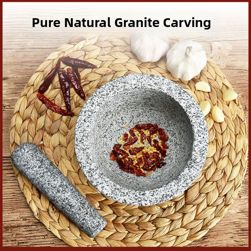 Mojar din granit natural pentru usturoi cu pistil din piatră – uz casnic