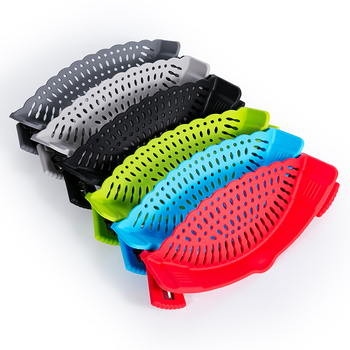 Drenaj din silicon cu clips pentru oale, alimentare, rezistent la temperaturi înalte, pentru paste, legume și fructe.