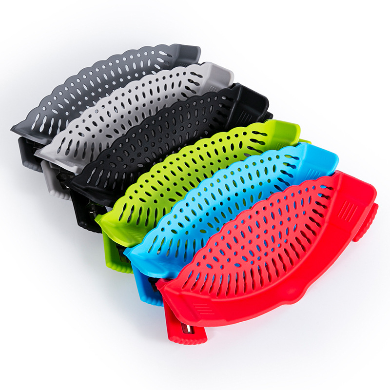 Drenaj din silicon cu clips pentru oale, alimentare, rezistent la temperaturi înalte, pentru paste, legume și fructe.
