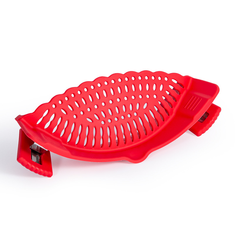 Drenaj din silicon cu clips pentru oale, alimentare, rezistent la temperaturi înalte, pentru paste, legume și fructe.