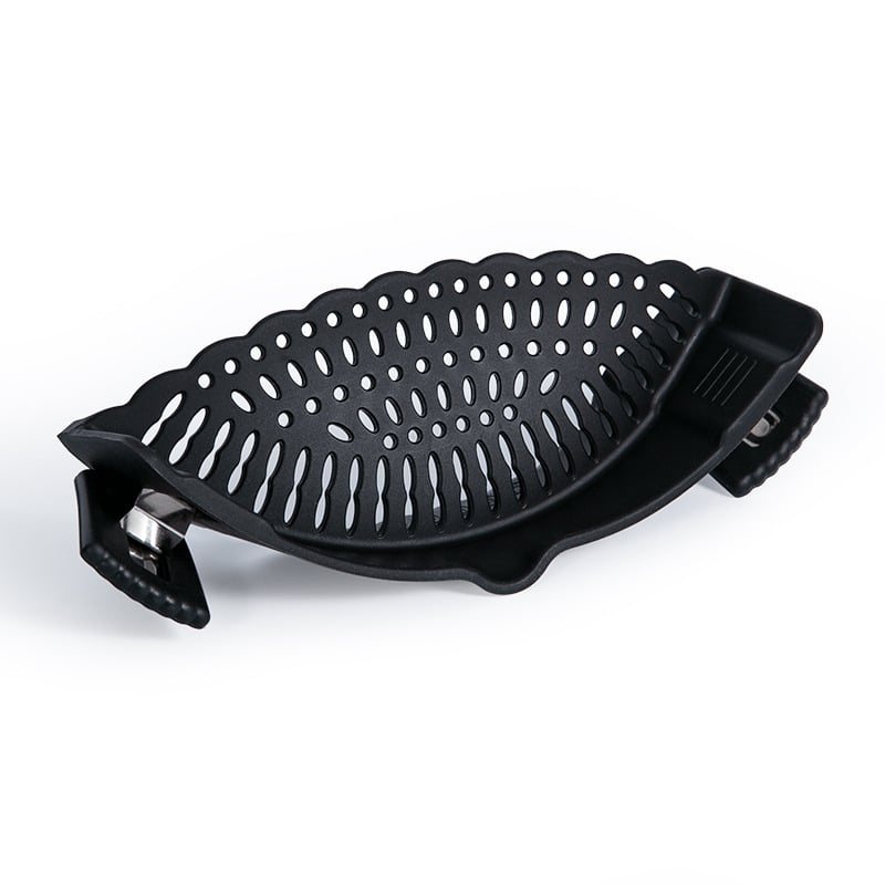 Drenaj din silicon cu clips pentru oale, alimentare, rezistent la temperaturi înalte, pentru paste, legume și fructe.