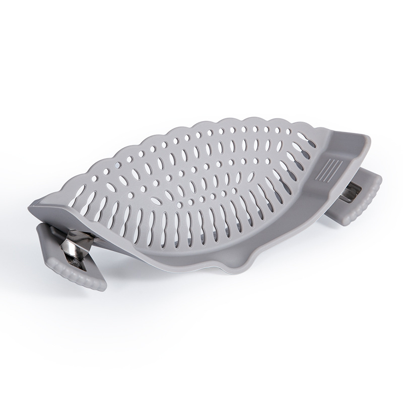 Drenaj din silicon cu clips pentru oale, alimentare, rezistent la temperaturi înalte, pentru paste, legume și fructe.