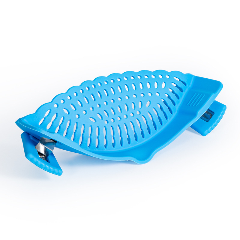 Drenaj din silicon cu clips pentru oale, alimentare, rezistent la temperaturi înalte, pentru paste, legume și fructe.