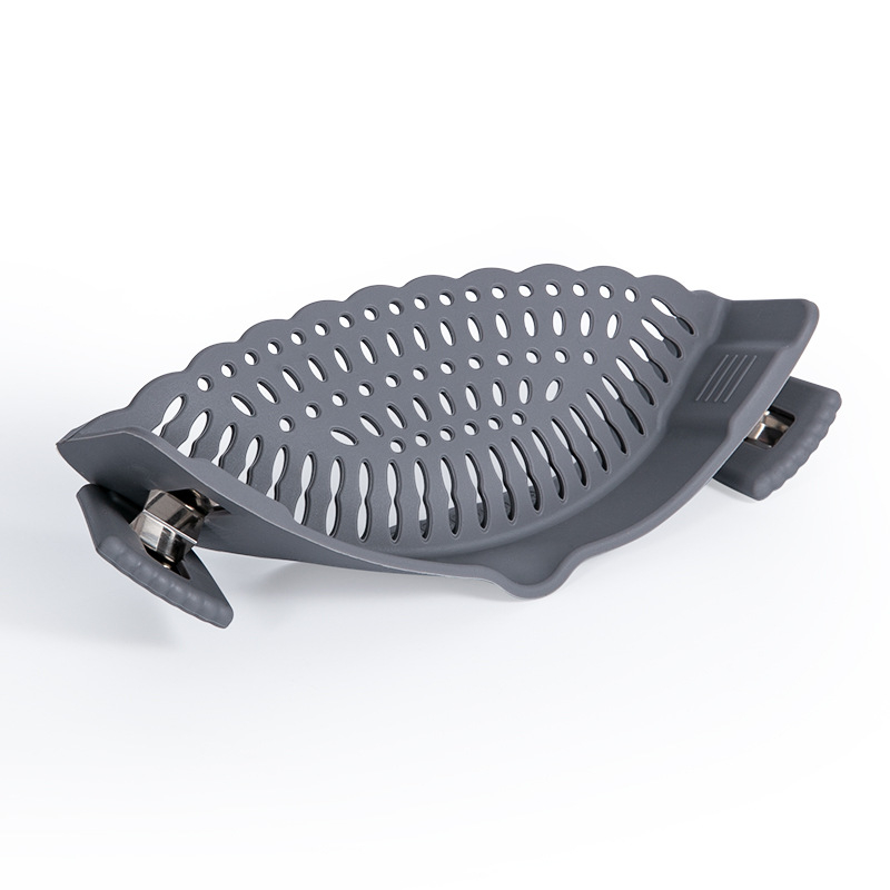 Drenaj din silicon cu clips pentru oale, alimentare, rezistent la temperaturi înalte, pentru paste, legume și fructe.