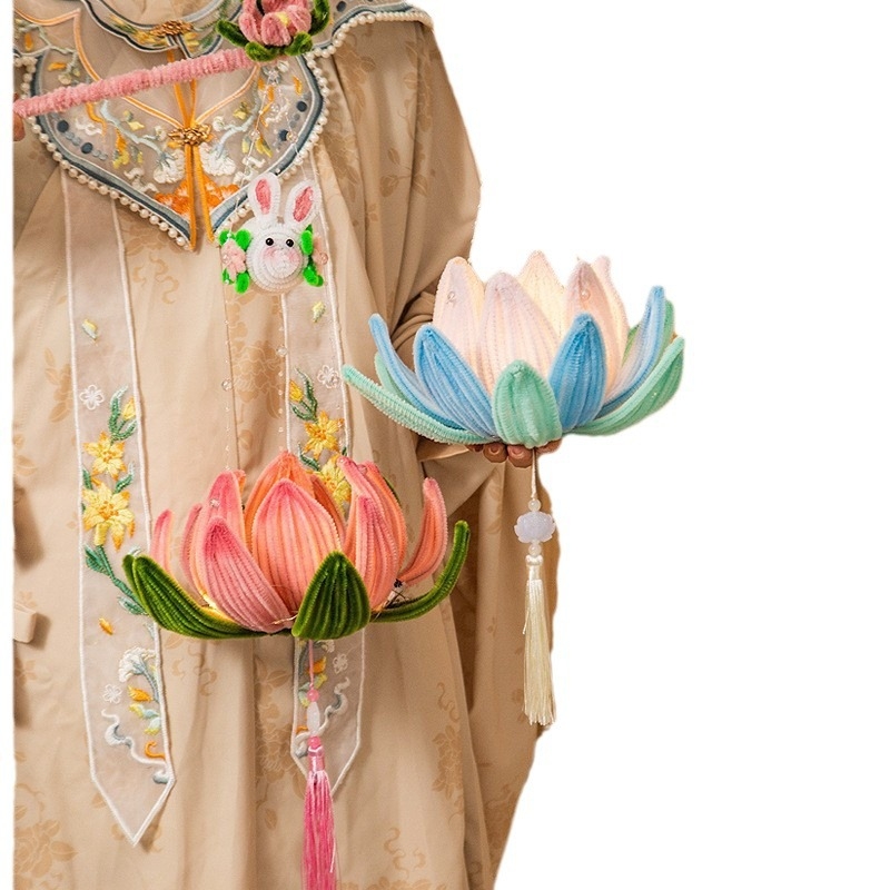 Kit DIY pentru felinar din hârtie, cu lampă lotus luminoasă și tijă răsucită, în stil chinezesc