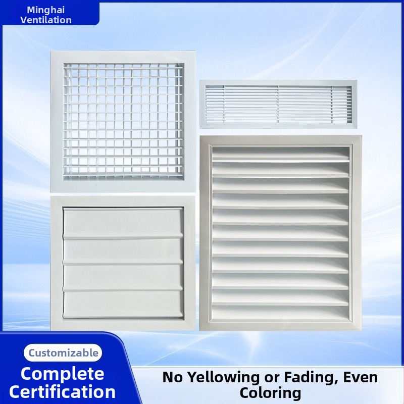 Grilă de ventilație din aliaj de aluminiu, cu ușă articulată cu balamale duble, lamele de un singur rând, lamele rezistente la ploaie pentru climatizare centrală, disc reglabil