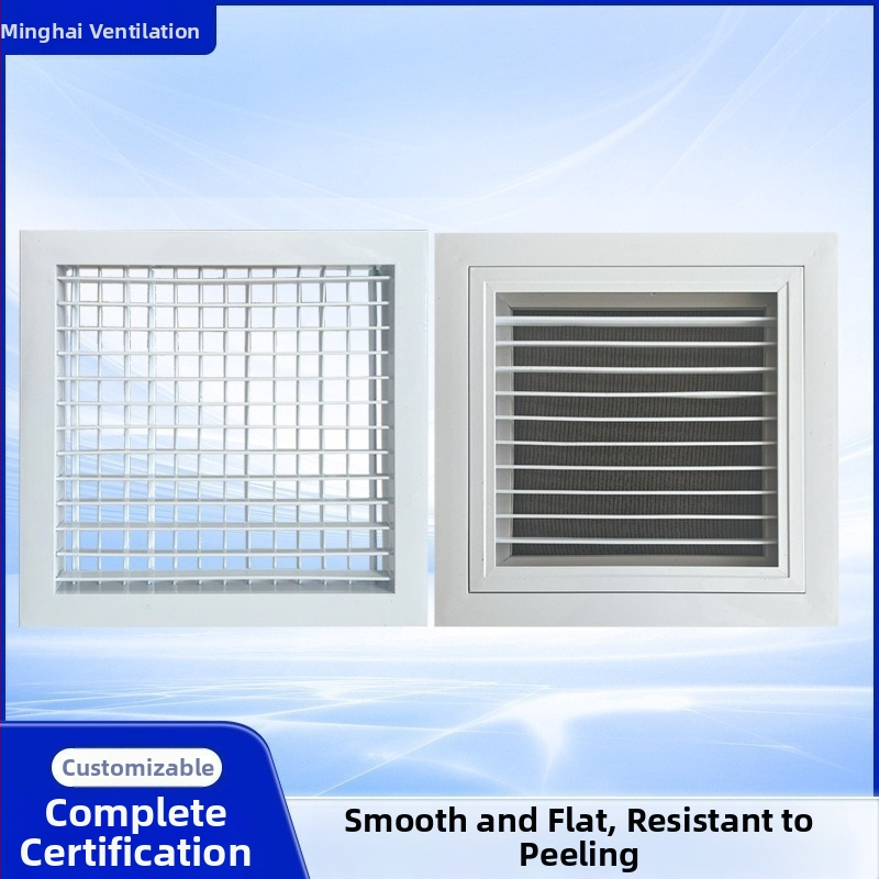 Grilă de ventilație din aliaj de aluminiu, cu ușă articulată cu balamale duble, lamele de un singur rând, lamele rezistente la ploaie pentru climatizare centrală, disc reglabil