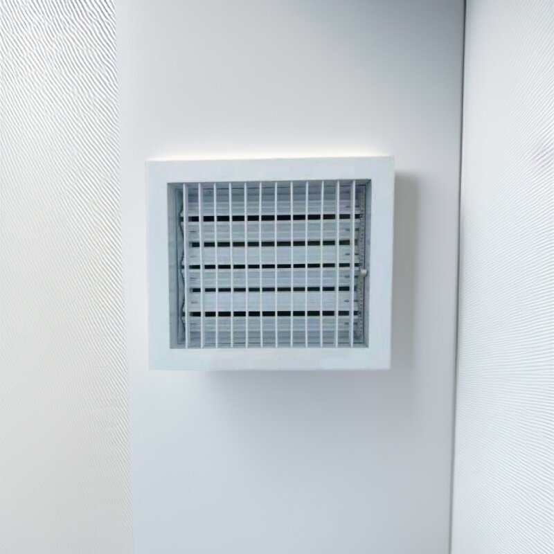 Grilă de ventilație din aliaj de aluminiu, cu ușă articulată cu balamale duble, lamele de un singur rând, lamele rezistente la ploaie pentru climatizare centrală, disc reglabil