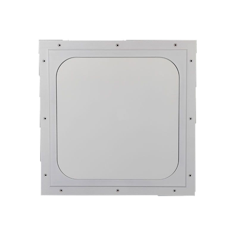 Panou de acces din gips-carton cu colțuri rotunjite și margine dublă din aluminiu pentru plafon, cu deschidere de inspecție preinstalată și decor arc