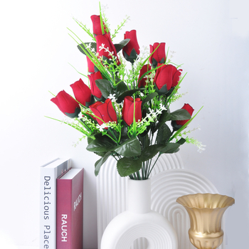 Buchet de trandafiri roșii artificiali, 54 cm, din catifea, decor memorial