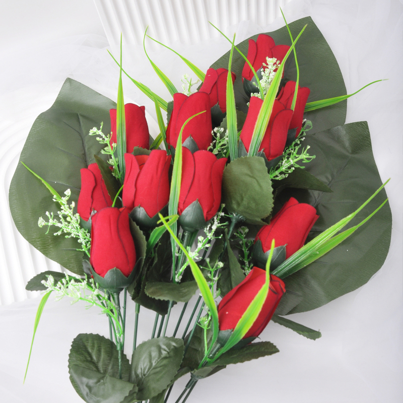 Buchet de trandafiri roșii artificiali, 54 cm, din catifea, decor memorial