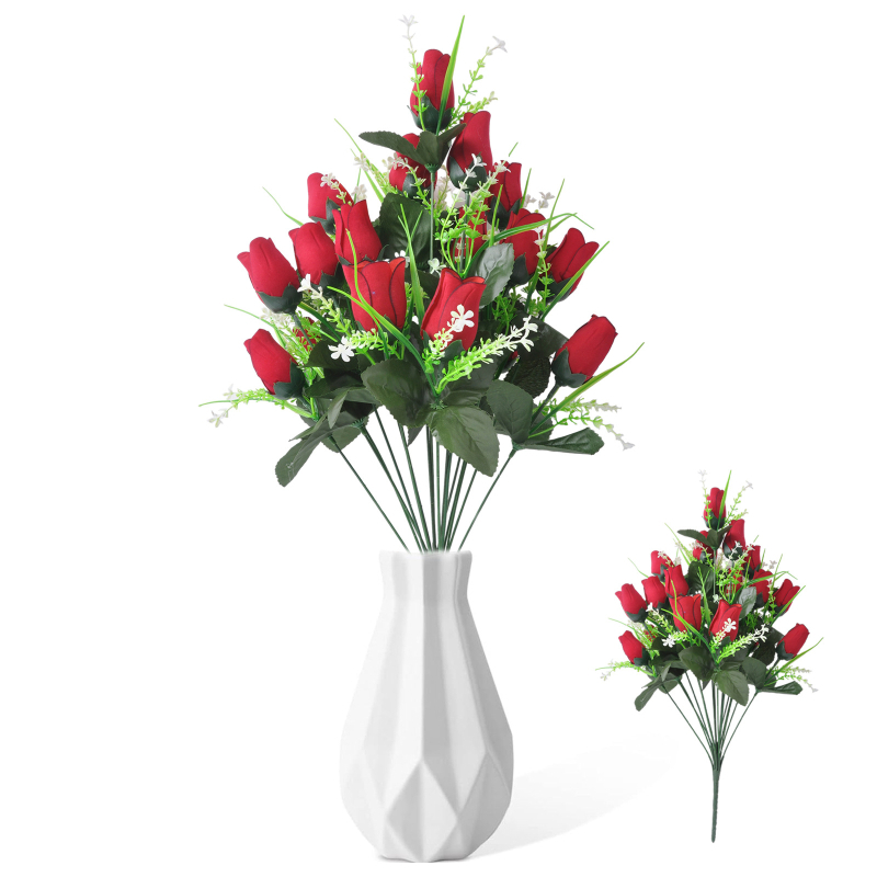 Buchet de trandafiri roșii artificiali, 54 cm, din catifea, decor memorial