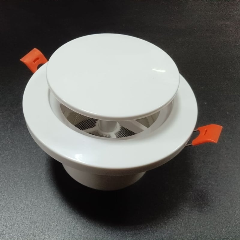 Gură de aer în spirală cu flanșă ABS și clips cu arc, montaj facil, cu plasă anti-insecte