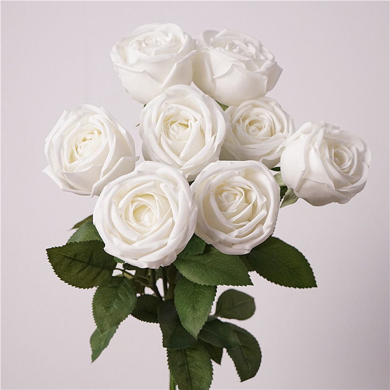 Trandafir de mătase de înaltă calitate – trandafir realist cu tulpină unică, pentru aranjamente florale de interior, floare decorativă artificială