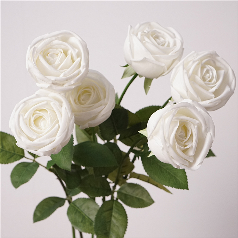 Trandafir de mătase de înaltă calitate – trandafir realist cu tulpină unică, pentru aranjamente florale de interior, floare decorativă artificială